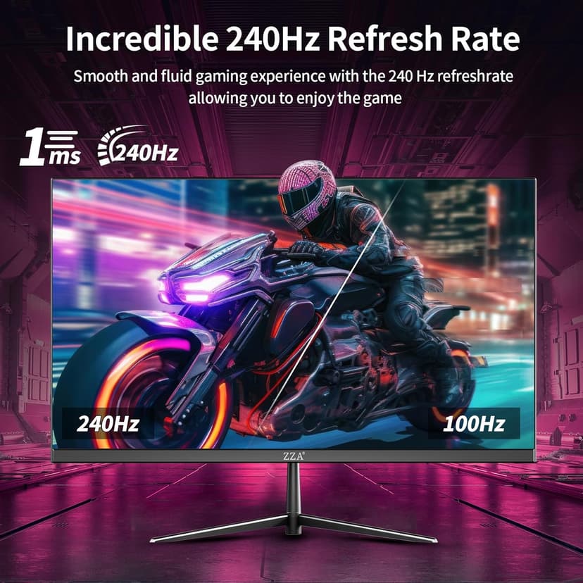 ZZA 25" Curved Gaming Monitor, 240Hz|144Hz FHD(1920 * 1080P) VA Screen Computer Monitor, Supports Freesync, 120% sRGB, Blue Light Filter,AMD Freesync, Wall Mountable Installs(HDMI 1.4/DP 1.2)