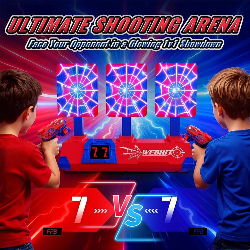 Shooting Toys for 3-12 Year Old Boys, Hero Styles with Glowing Web&Sounds,LCD Scoring and Auto Reset 3 Shooting Targets,Indoor Outdoor Kids Family Games Christmas Birthday Gifts for Boys Toys Age 3-12