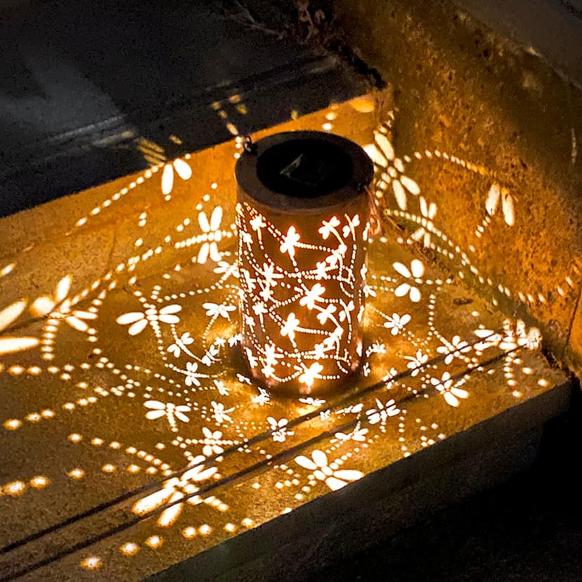 Christmas Gifts For women,Solar Lanterns Outdoor Hanging Lantern Lights, Dragonfly Hollowed-Out Metal Decor Lantern, Waterproof LED Decorative Garden Light - Delicate Garden Decoration for Patio, Yard