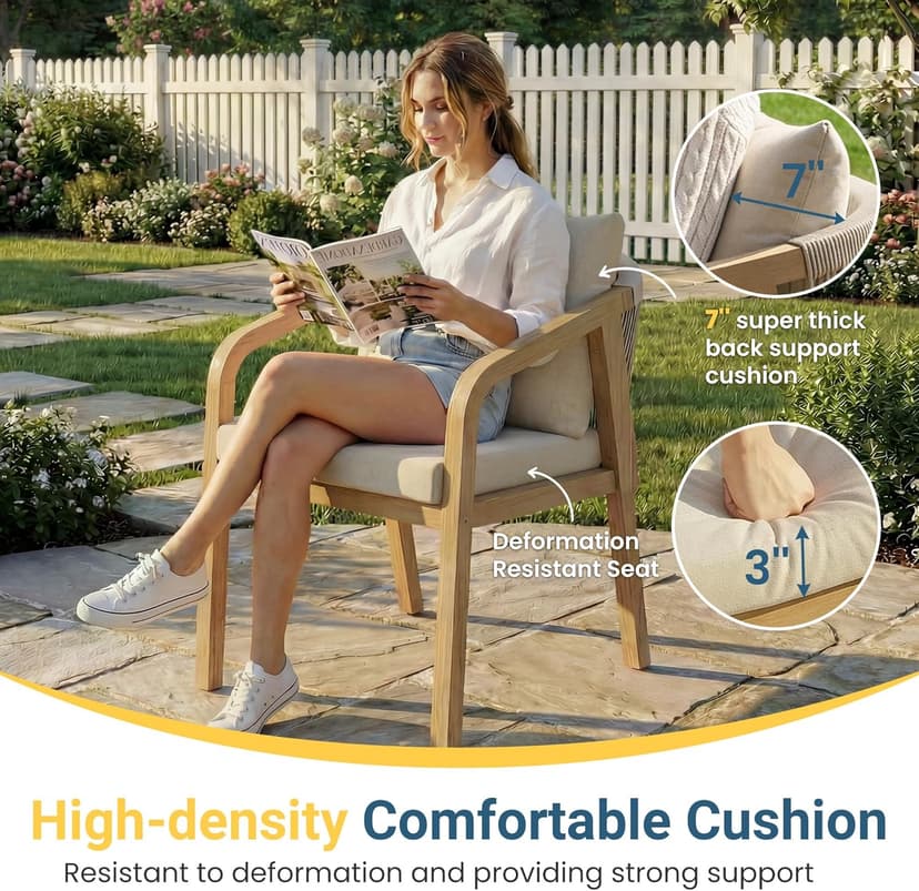 Wisteria Lane 9 Pieces Acacia Outdoor Patio Table and Chairs Set for 8, Patio Outdoor Dining Table Set with Cushion, Modern Outdoor Patio Table Set for Lawn Backyard Garden Deck, Beige