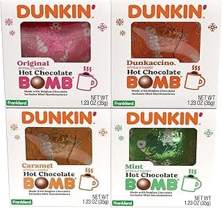 Dunkin' Hot Chocolate BOMB 4 Pack Assorted Flavors Bundle- Original, Mint, Dunkaccino, Caramel, Four Hot Cocoa Melting Balls, Stocking Stuffer Holiday Gift Set