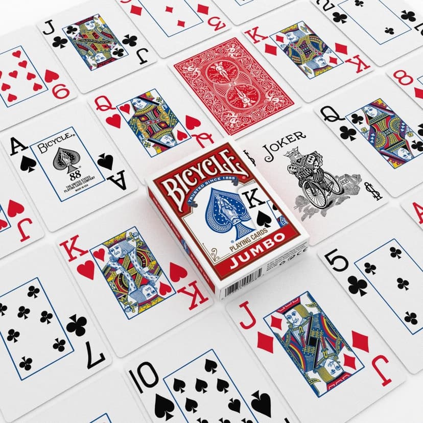 Bicycle Jumbo Index Playing Cards , 2 Pack Large Print Poker Size Deck of Cards for Easy Reading, Family Card Games, and Casino Play