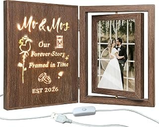 Bridal Shower Gifts for Bride Groom, Wood Wedding Photo Frames 4x6 for 2 Pictures EYITUPC Rotating Light Up Mr Mrs 2026 Wood Frame Bridal Shower Wedding Gift B0G1Y2DY35