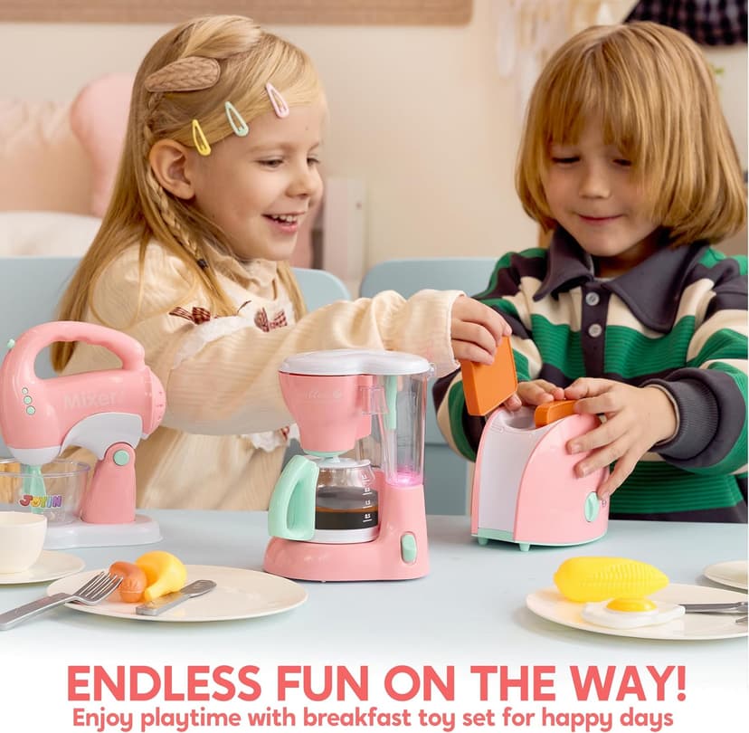 Joyin Play Kitchen Toys, Pretend Food Kitchen Accessories Girls Toy with Coffee Maker, Mixer, Toaster with Realistic Lights& Sounds, Birthday Gift for Kids B0CLVF5HM5