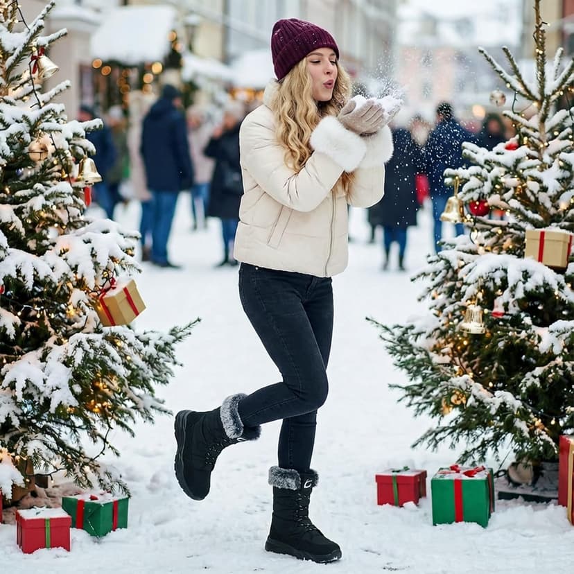 Larwen Womens Snow Boots for Winter: Comfortable Warm Fur Lined Anti Slip Mid-calf Booties for Walking