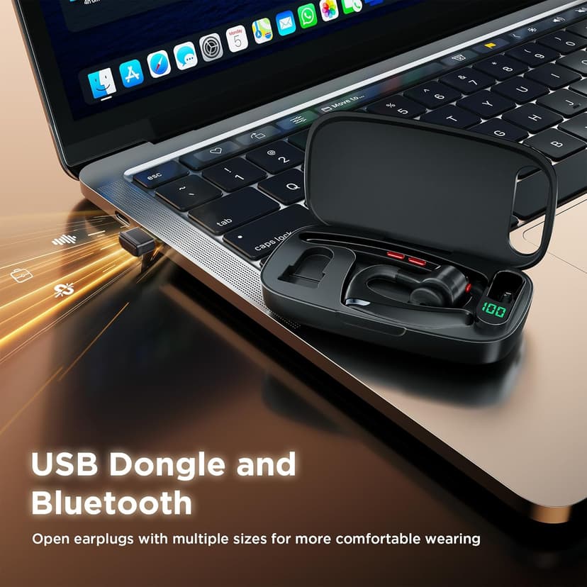 COMEXION Bluetooth Headset V5.3, Wireless Headset with Dual Noise-Canceling Mics, Portable Charging Case, 300H Standby Time, Hands Free Headphones for Computer/Cell Phones, Trucker/Home/Office/Work