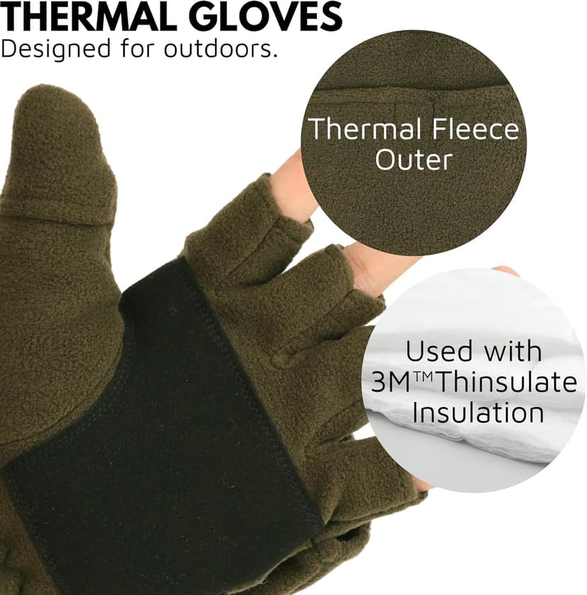 Flammi Men's Convertible Gloves, 3M Thinsulate Thermal Polar Fleece Mittens with Flip-Thumb for Hunting, Hiking, Fishing
