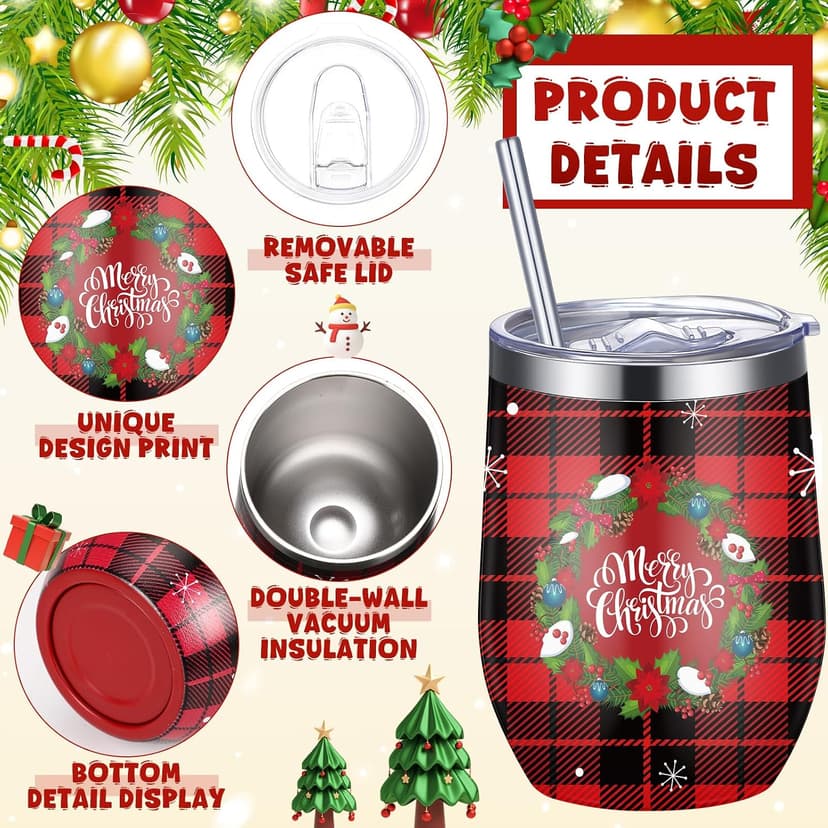 12oz Stainless Steel Coffee Mug, Christmas Cup with Lid and Straw, Pen Card Gift Bag Set, for Colleague Coworker Party Supply Patelai 30 Pcs 2026 Christmas Tumbler Gift Set for Employees B0FN44WP6G