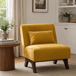 Upholstered Armless Accent Chair,Modern Comfy Living Room Chairs with Wooden Legs& Pillows,Lounge Sofa Side Chair for Bedroom Farmhouse Reading (1, Yellow)