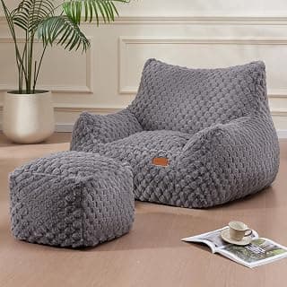 Gaming Chair Comfy Bean Bag Couch Sofa Chair for Bedroom, Modern Faux Fur Reading Bean Bag Chairs for Adults Teens, Living Room Adult Bean Bag Chair with Footrest
