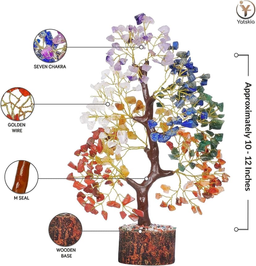 YATSKIA Chakra Crystal Tree - Handmade Healing Crystal Trees with 7 Chakra Stones - Decorative Tree of Life for Meditation, Feng Shui, and Home Decor - Unique Birthday Gifts for Women