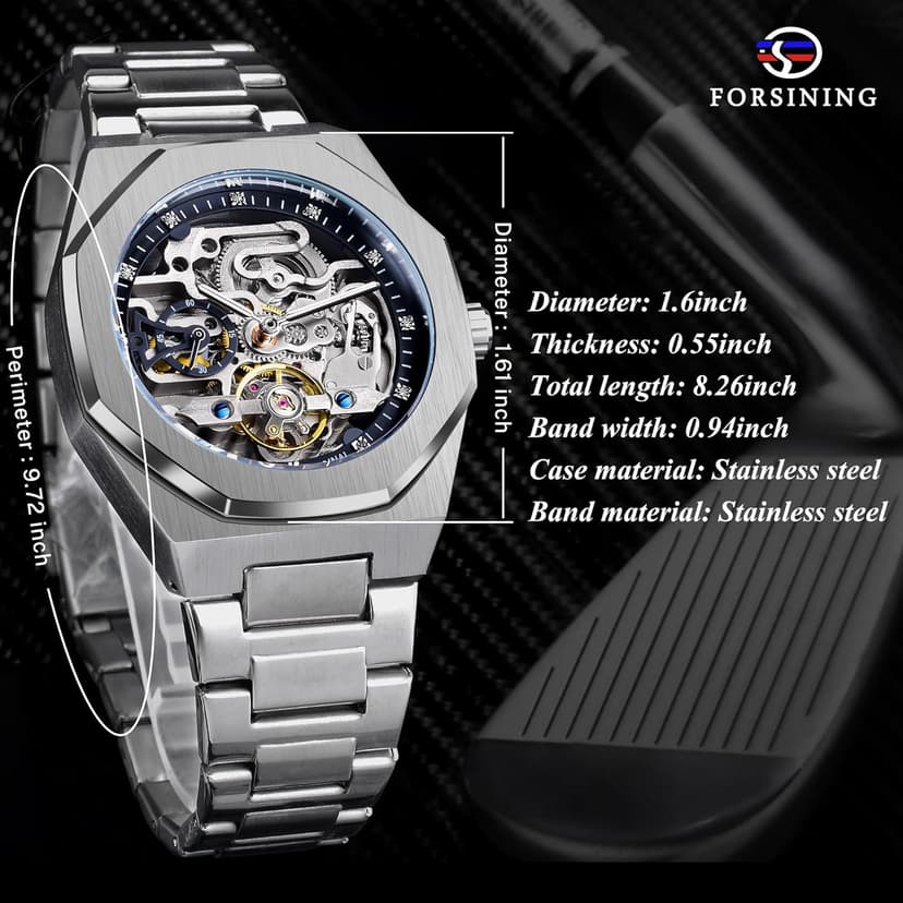 FORSINING Vintage Watch for Men Engraved Automatic Self-Wind Mechanical Big Dial Luminous Moon Phase Golden Hollow Tattoo Pattern Wrist Watches, Mechanical