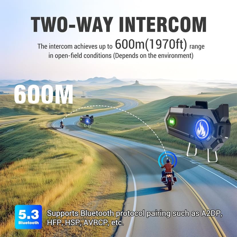 C9 Motorcycle Helmet Bluetooth Headset, V5.4 Helmet Speakers with 2 Type Mics, 2-Way Intercom/Music Sharing/IPX6 Waterproof/Intelligent Noise for Ski/Dirtbike/Snowmobile, Helmet Accessories