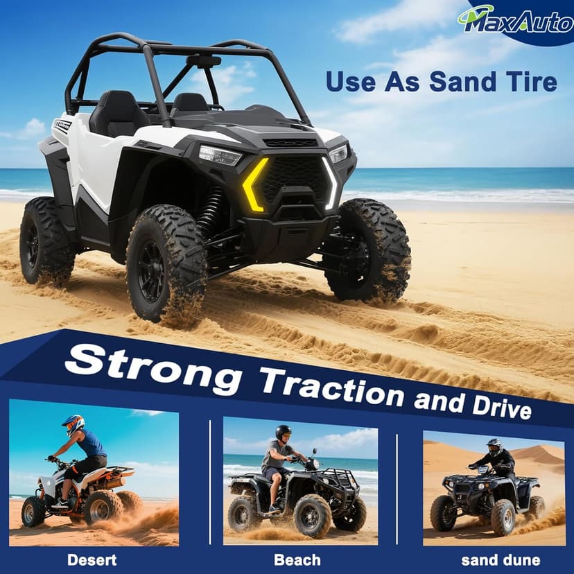 MaxAuto Set of 4 AT25x8-12 & AT25x10-12 ATV UTV Mud Sand Tires,25x8x12 Front & 25x10x12 Rear All-Terrain Off-Road Tires,6 PR, Tubeless,4 Pack in 2 Packages