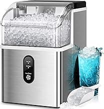 Kismile Portable Nugget Ice Maker Countertop, 33 lbs/Day Pebble Ice Machine with Self-Cleaning Function, Chewable Sonic Ice Maker with 1.1L Water Tank for Home Kitchen Office Bar