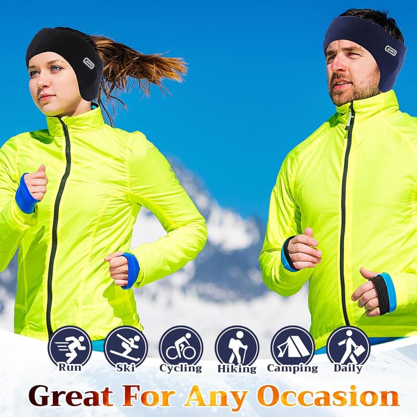 JenPen 3 Pcs Double-layer Ear Muffs for Winter Ear Warmers Headband for Men Women Knit Fuzzy Lined for Adult Running Cycling Ski (Black,Light Grey,Navy Blue)