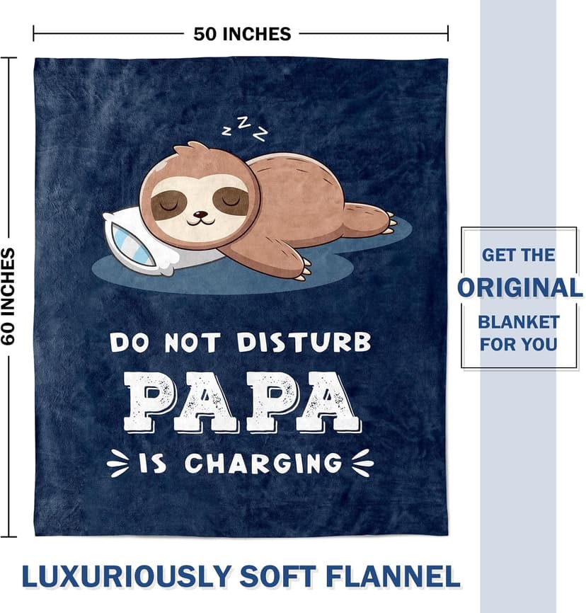 Papa is Charging Sloth Blanket 60" x 50", Grandpas Gifts for Christmas Fathers Day, Soft Sloth Throw Blanket for Grandpa Leebbsin Funny Gifts for Papa, Birthday Gifts for Papa Blanket B0G6KL3Z1Q