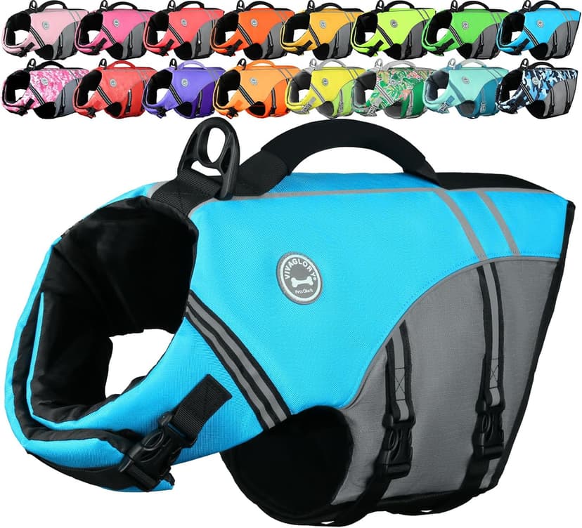 VIVAGLORY Sports Style Dog Life Vest, Dog Life Jacket for Swimming & Boating, Ripstop & Buoyancy for Puppy Doggy, Lifejacket with Handle, M, Blue