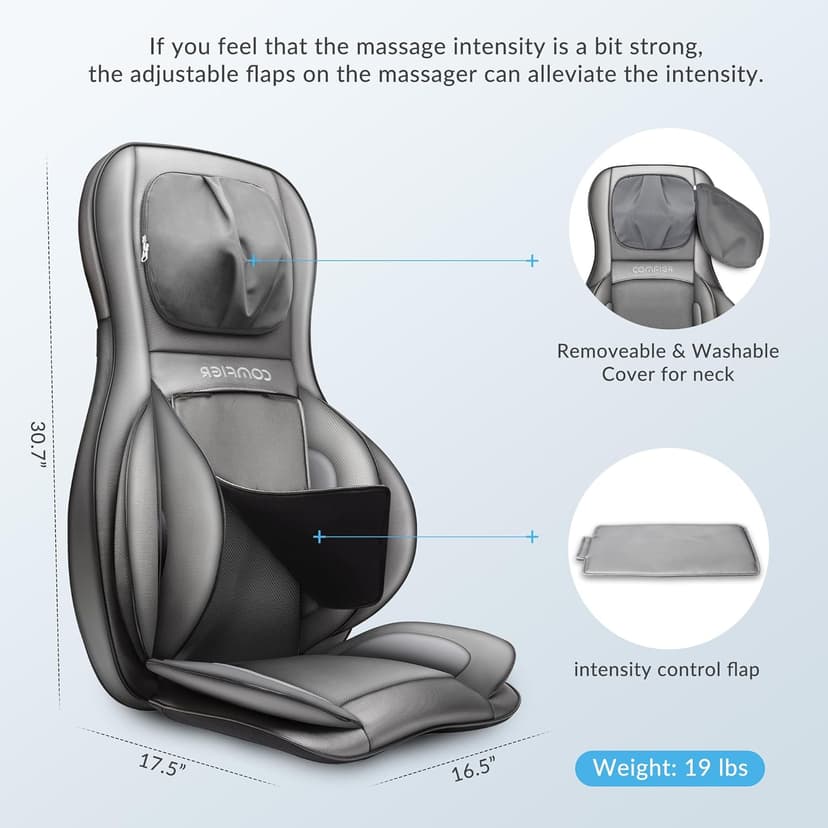 COMFIER Massager Chair with Heat, Shiatsu Neck Back Massager Portable with Compression & Rolling,Massage Chair Pad for Neck & Back for Muscle Tension Relief, Father Day Gift