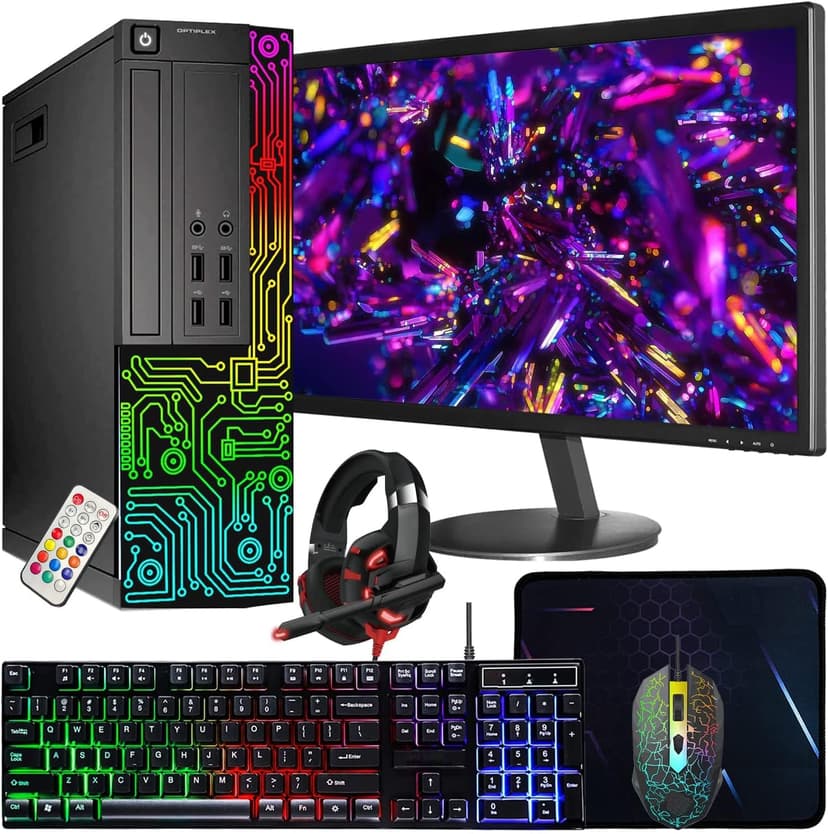 Dell OptiPlex Desktop RGB Computer PC, Intel Core i7 Quad-Core Processor, 16GB RAM, 512GB SSD, 24 Inch HDMI Monitor, RGB Keyboard Mouse and Headset, WiFi, Windows 11 Pro (Renewed)