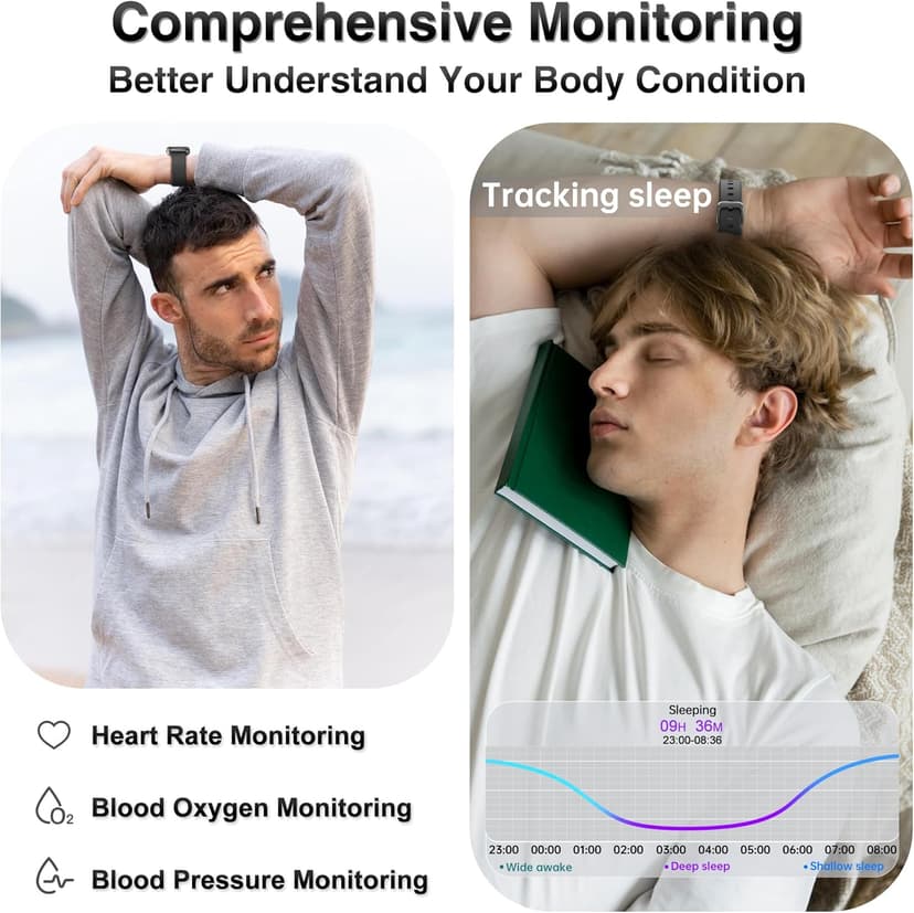 Fitness Tracker, Smart Watches for Women Men with 24/7 Heart Rate/Blood Pressure/Blood Oxygen Monitor, Sleep Tracker, Calories&Step Counter, IP68 Waterproof Health Activity Trackers for Android&iPhone