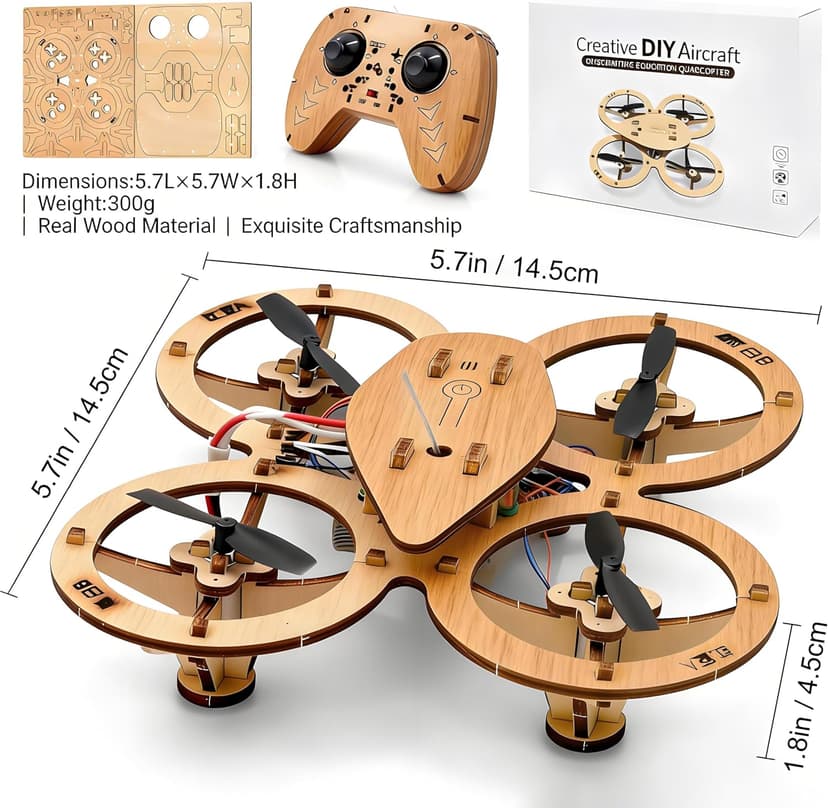 DIY Wooden Drone Model Kit,DIY Wooden RC DroneKit,WoodenBuilding Blocks Flying Toys Assembled Kit,Remote Control Aircraft Training RC DroneQuadcopter,Beginner-Friendly Mini Drone