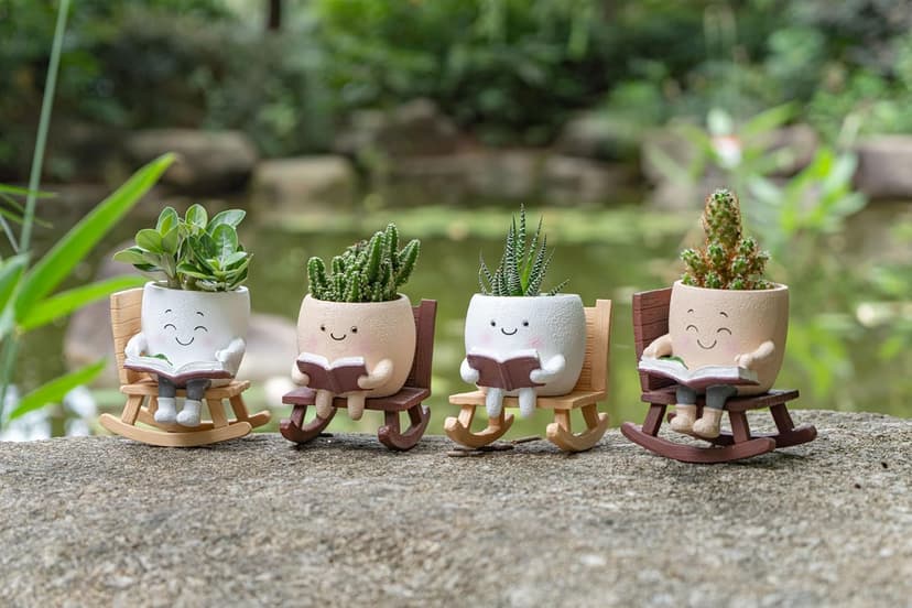 Rocking Chair Smiley Face Planter,Cute Plant Pots for Indoor Outdoor Plants,Succulent Pots with Drainage Hole,Unique Funny Flower Pot for Succulents,Plant Gifts for Mother's Day, Birthday, Christmas B0F59W5CR2