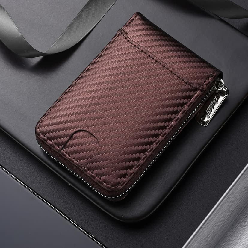 Generic Leather Wallets for Men, Slim Zipper Card Holder Wallet, Compact Bifold Wallet, Small Travel & Business Wallet for Men, Gifts for Husband Dad, Brown