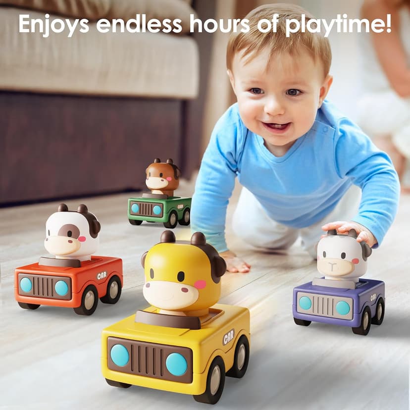 Infant Play Vehicle Set, Push Go Friction Car, Montessori Toy for 6-9-12-18 Months, 1st Birthday Gifts for 1-2 Years Old Girl iPlay, iLearn Baby Press to Go Car Toys for Toddlers 1-3, 1 Yr Old Boy Gift B0BTBV51KY