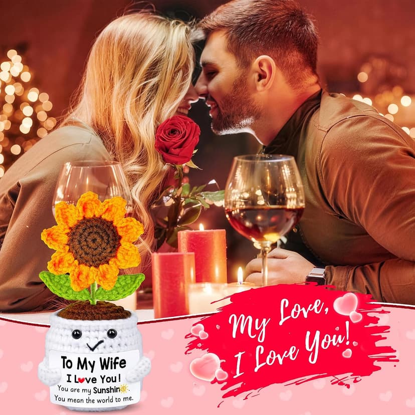 Gifts for Wife Her from Husband, To My Wife Handmade Crochet Mini Sunflower Doll, Valentines Anniversary Wedding Birthday Romantic Gifts for Women Her, Mothers Day I Love You Cute Sweet Gift for Wifey B0FBGBBDMK