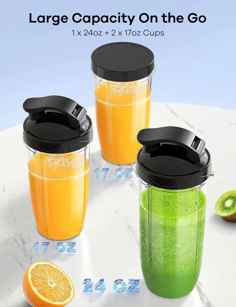 With 3 Portable Cups (1*24oz & 2*17oz), Peak Power 900W Single Serve Smoothie Maker for Kitchen, BPA-Free, Nutritious Recipe Ganiza Smoothie Blender, 14Pcs Portable Personal Blender Shakes & Smoothies B0DJM4QW9B