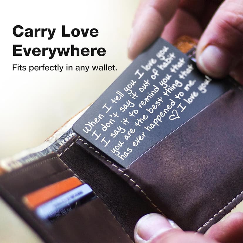 I Love You Card for Wallet – Surprise Gift for Him or Her - Voted Best Love Gift for Men or Women - Engraved, Durable, and Stays in Their Wallet Forever - Black Envelope Included