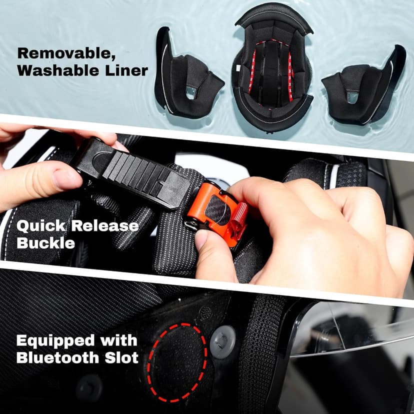 CYRIL Modular Motorcycle Helmet DOT, Flip Up Full Face Men Women, Glasses Compatible Dual Visor, Quick Release Shield, Bonus Smoke Visor & Bag for Street Bike ATV UTV Scooter Cruiser