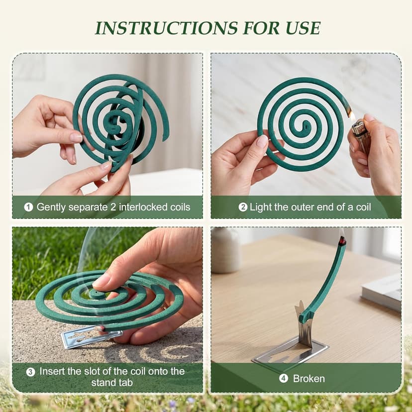 KICKOUTOR Mosquito Repellent Incense Coils with Natural Citronella Oil, 20 Coils & 4 Stands, DEET-Free Outdoor Protection for Patio, Backyard & Camping, Burns 5-7 Hours Against Gnats & No-See-Ums