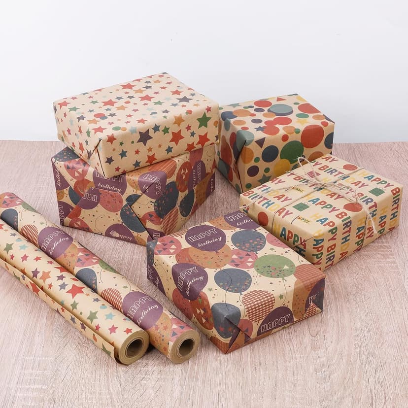 Kraft Wrapping Paper,Colorful Happy Birthday Pattern For Boys Girls, Perfect For Birthday Party, Baby Shower NESCCI Birthday Wrapping Paper,Gift Wrapping Paper Roll-17 inch X 32.8 Feet B0D3X3XZQC
