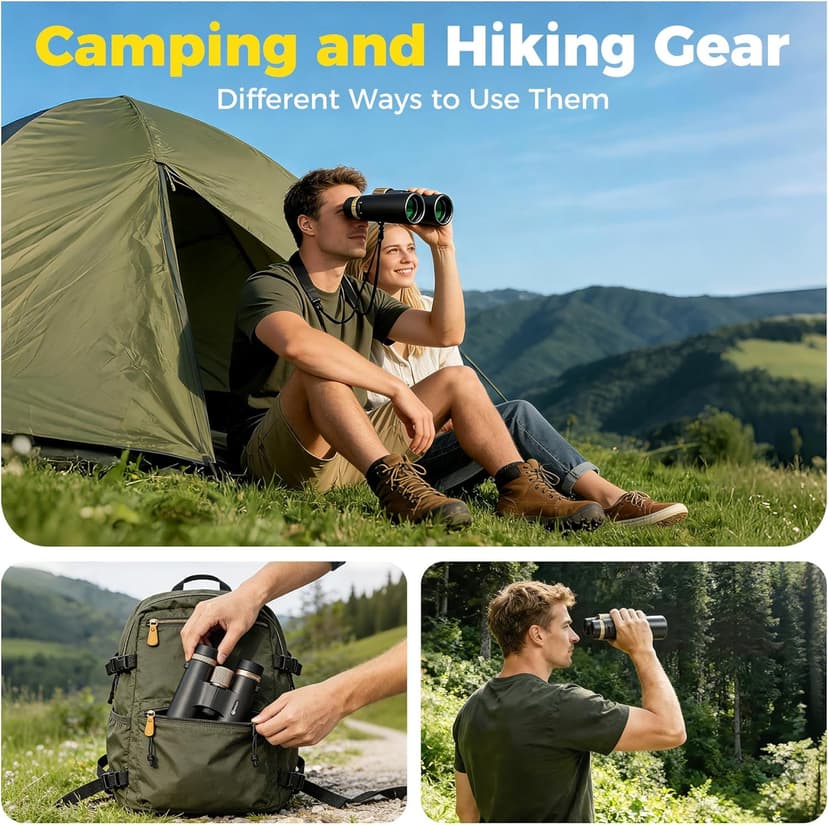 12x42 UHD Binoculars for Adults High Powered Waterproof Large View with Clear Vision & Compact Binocular Essentials for Hunting Camping Cruise Travel Bird Watching Sports
