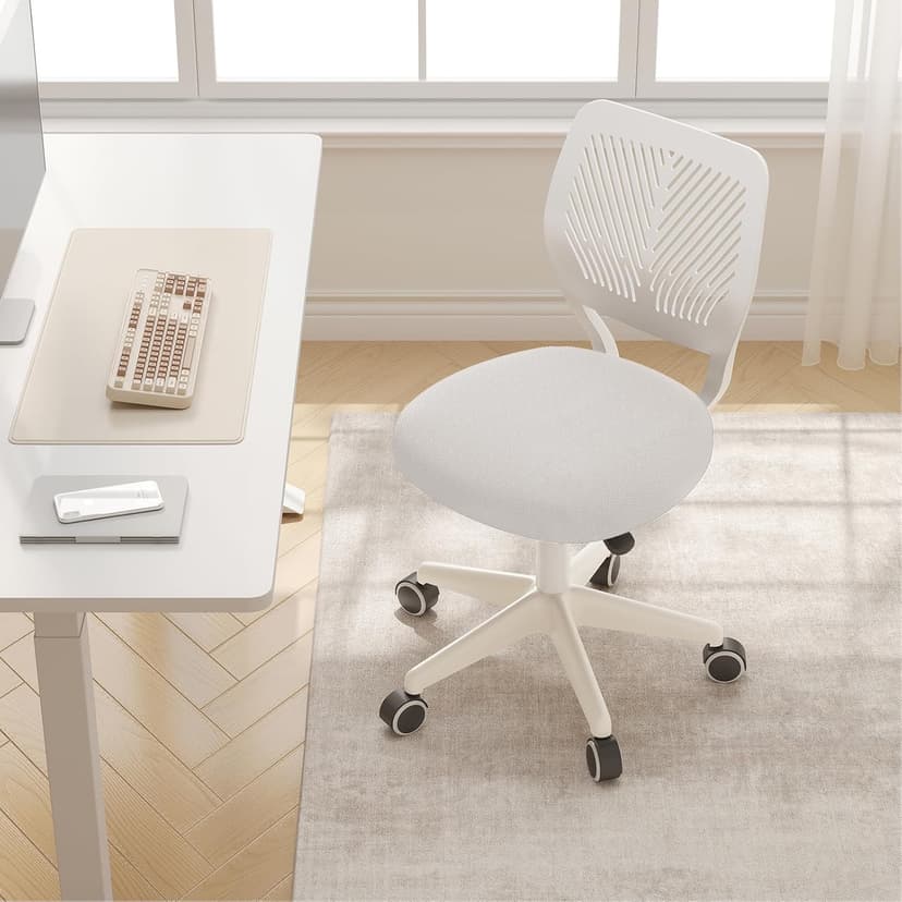 JPBSTO Armless Desk Chair, Height Adjustable Swivel Office Rolling Task Chairs with Soft Mesh Padded Cushion, Ergonomic Small Study Computer Chair for Girls Boys Teens (White, 1PC)