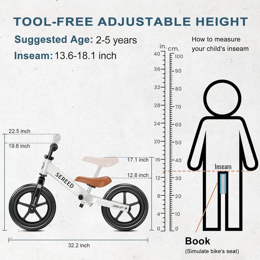 No Pedal Kids Toy Bike for 2-5 Years Old, Customize Plate with 3pcs Stickers (White) SEREED Toddler Balance Bike 2 Year Old, Gift for 2-3 Boys Girls, Adjustable B0DDQ4FQHK