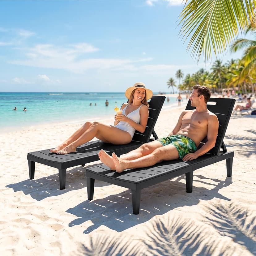 Homall Patio Chaise Lounge Chairs Set of 2, Outdoor Lightweight Lounge Chairs, 5 Position Adjustments Backrest for Outside Pool, Garden, Patio and Beach, Black