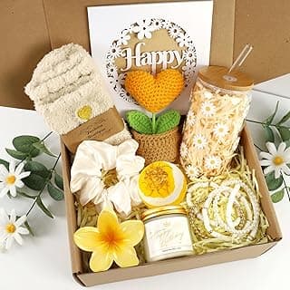Birthday Gifts for Women, Unique Happy Birthday Gift Baskets for Teen Girls, Women, Her, Best Friend, Daughter, Sister, Self Care Package Cute Daisy Aesthetic Glass Cups Gift Box 9pcs Set B0FL1NQ5X4