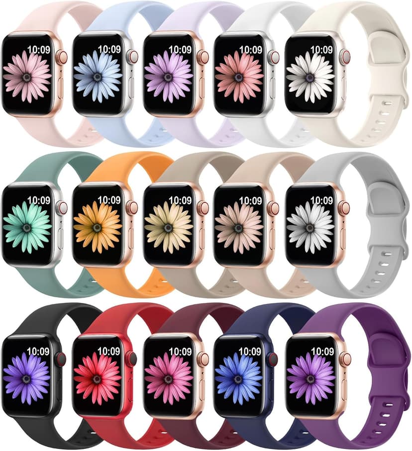 15 Pack Soft Silicone Bands Compatible with Apple Watch Band 40mm 41mm 38mm 45mm 44mm 42mm 46mm 49mm for Women Men,Sport iWatch bands Replacement Strap Wristbands for iWatch SE Series 10 9 8 7 6 5 4 3