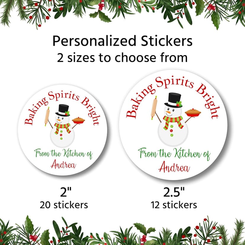 Personalized Christmas Gift Stickers for Baked Goods | Sheet of 20 2" or 12 2.5" Circle Labels | Holiday Cookies and Treat Labels Customizable (Baking Spirits Bright 1)