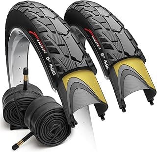 Fincci 700x40c Bike Tires, 42-622, Foldable, 1mm Nylon Antipuncture Protection with 48mm Schrader Valve Inner Tubes, Tough & Durable, Pack of 2 – for Gravel, Road, Hybrid & Touring Bicycles