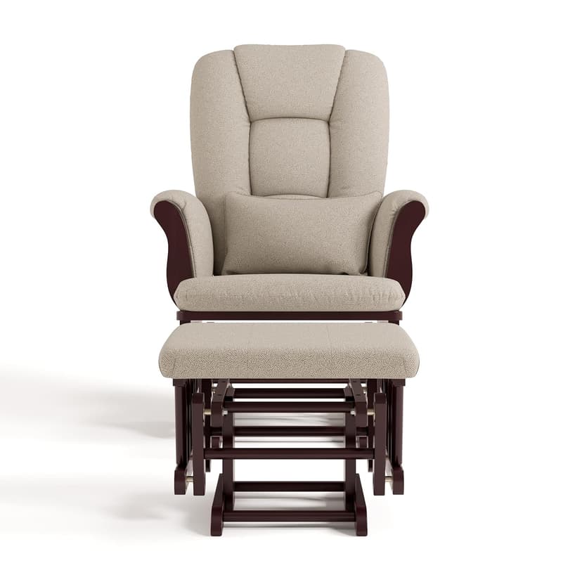 Storkcraft Tuscany Custom Glider and Ottoman with Free Lumbar Pillow (Espresso/Taupe Swirl) - Cleanable Upholstered Comfort Rocking Nursery Chair with Ottoman