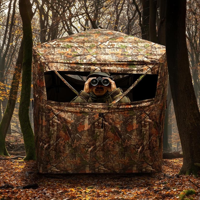 FUNHORUN Hunting Blind 270/360 Degree See Through Ground Blind，2/3 Person Soft Material Pop-Up Camouflage Tent，Easy-Fold Portable Concealed Shelter with Carrying Bag