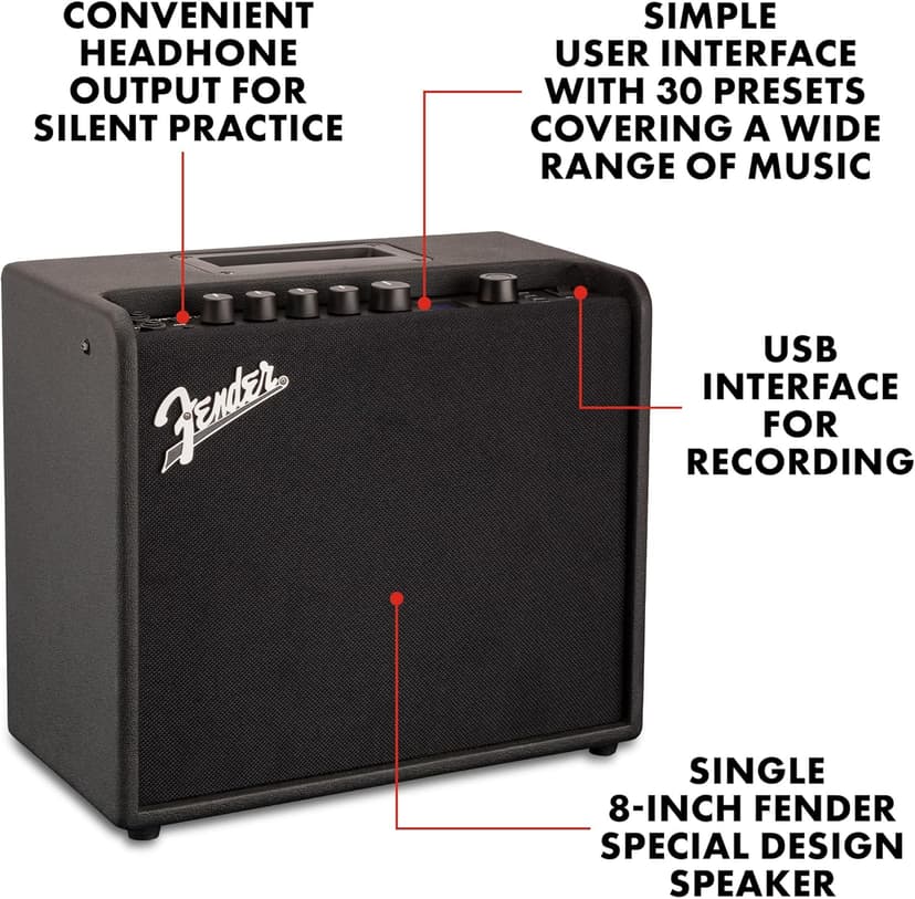 Fender Mustang LT25 Guitar Amp, 25-Watt Combo Amp, with 2-Year Warranty, 30 Preset Effects with USB Audio Interface for Recording