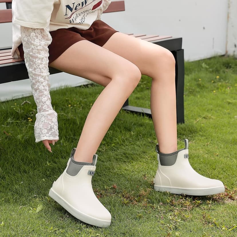 CKWLXQY Women's Deck Boots, Waterproof Ankle Rain Boots with Anti-Slip Traction, Rubber Garden & Fishing Boots for Boating, Camping, Farming & Outdoor Work