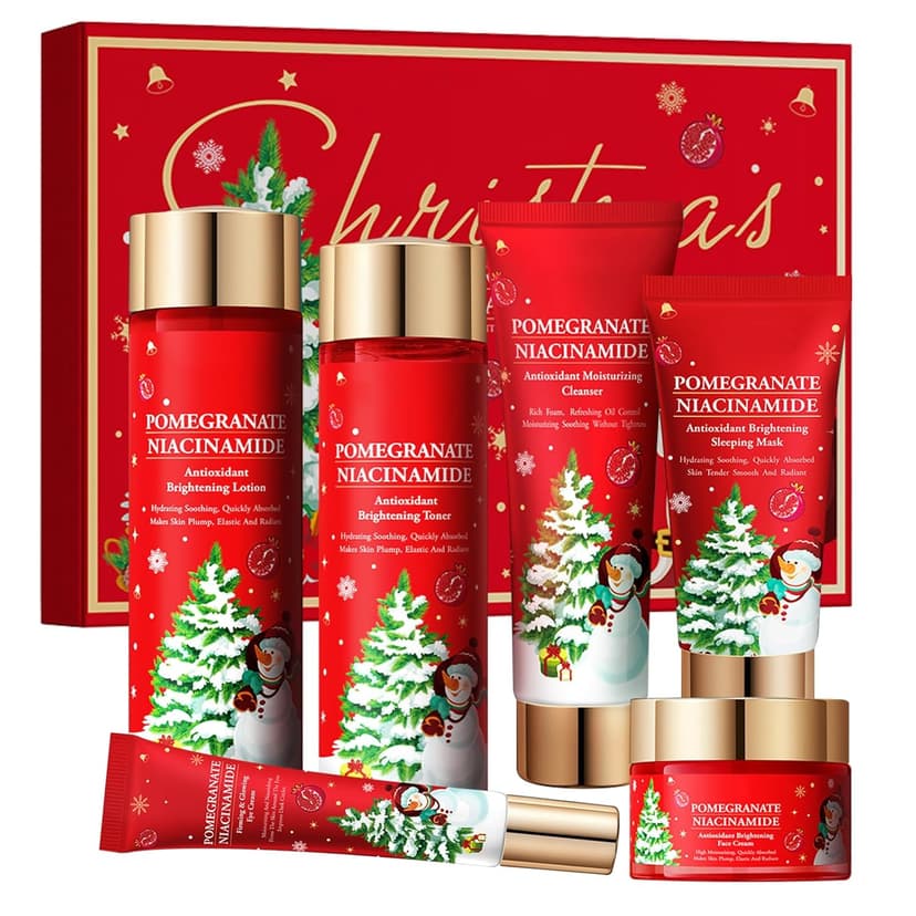 Christmas Gifts 6 Pcs Skin Care Set Pomegranate Moisturize Soothe Hydrate Gifts for Teenage Girls Stocking Stuffers Christmas Gifts for Women-Cleanser,Toner,Lotion,Face Cream,Eye Cream,Sleep Mask