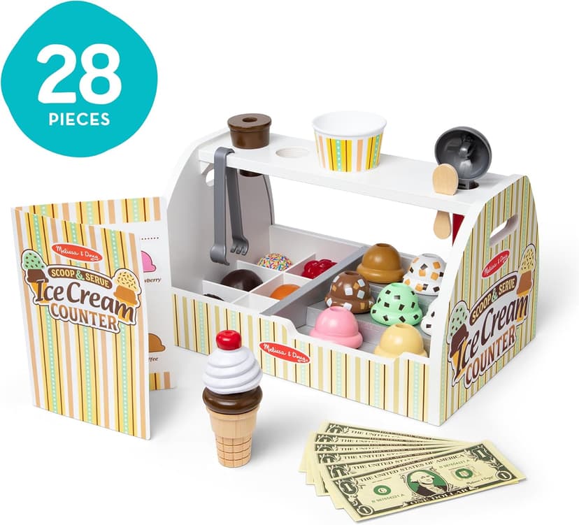 Melissa & Doug Wooden Scoop & Serve Ice Cream Counter, Pretend Play Store, 28 Toy Food & Play Kitchen Accessories, Preschool Toys for Girls & Boys 3+ B01B1V10KA
