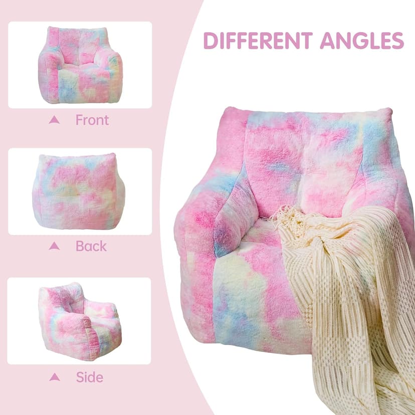 Bean Bag Chair with Filling, Faux Fur Comfy BeanBag Chairs for Teens, Adults, Bedroom, Living Room, Reading - Rainbow